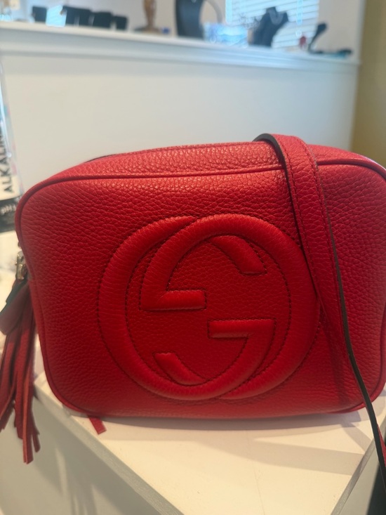 Gucci Handbags - Gucci Red Pebbled Leather Crossbody with Tassel